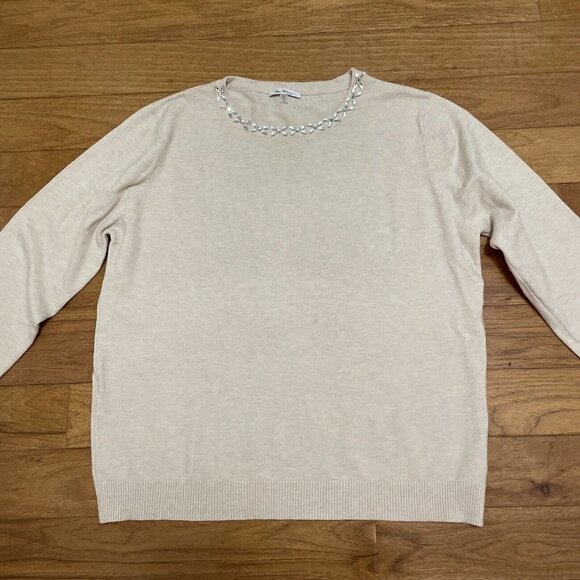 Vila Milano Wool Blend Crew Neck Sweater Top Jewel Embellished Womens XL Beige - Picture 1 of 7